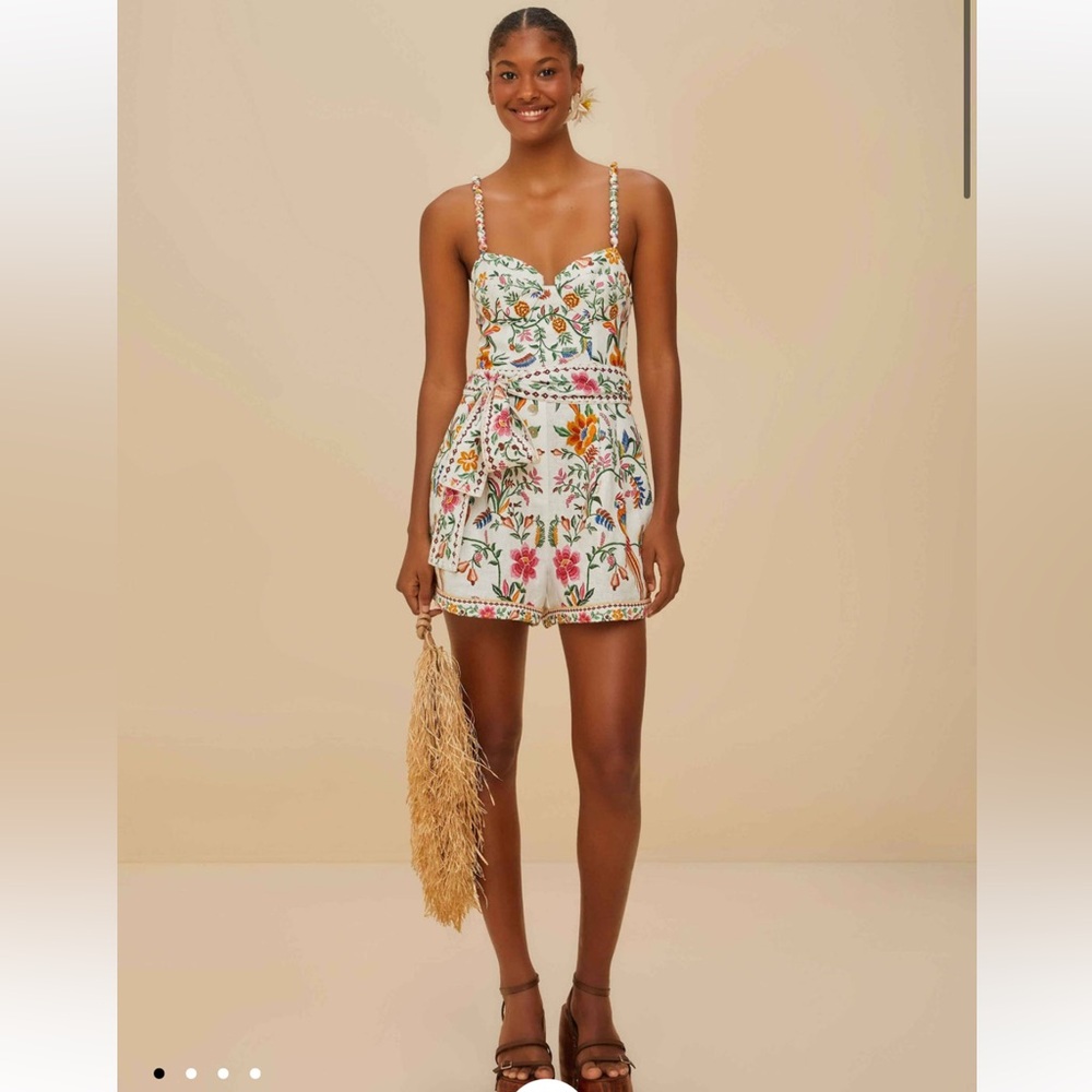 FARM Rio Off-White Delicate Forest Euroflax Premium Linen Romper